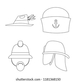 Vector design of headgear and cap icon. Set of headgear and accessory stock symbol for web.