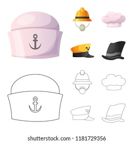 Vector design of headgear and cap icon. Collection of headgear and accessory stock vector illustration.