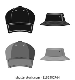 Vector design of headgear and cap icon. Collection of headgear and accessory stock vector illustration.