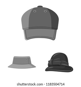 Vector design of headgear and cap icon. Collection of headgear and accessory vector icon for stock.