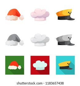 Vector design of headgear and cap icon. Collection of headgear and accessory vector icon for stock.