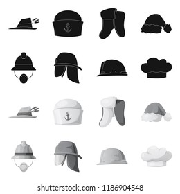 Vector design of headgear and cap icon. Collection of headgear and accessory vector icon for stock.