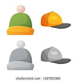 Vector design of headgear and cap icon. Set of headgear and accessory stock vector illustration.