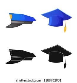 Vector design of headgear and cap icon. Set of headgear and accessory vector icon for stock.