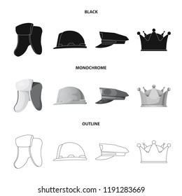 Vector design of headgear and cap icon. Set of headgear and accessory vector icon for stock.