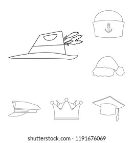 Vector design of headgear and cap icon. Collection of headgear and accessory stock symbol for web.