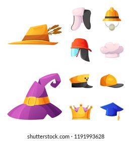 Vector design of headgear and cap icon. Collection of headgear and accessory vector icon for stock.