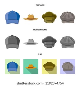 Vector design of headgear and cap icon. Collection of headgear and accessory stock vector illustration.