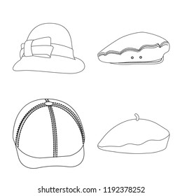 Vector design of headgear and cap icon. Collection of headgear and accessory stock vector illustration.