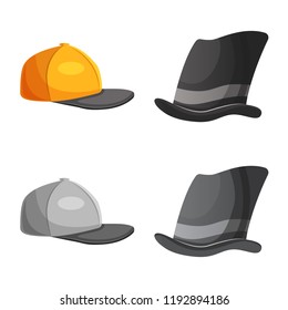 Vector design of headgear and cap icon. Collection of headgear and accessory stock vector illustration.