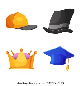 Vector design of headgear and cap icon. Set of headgear and accessory vector icon for stock.