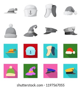Vector design of headgear and cap icon. Collection of headgear and accessory stock symbol for web.