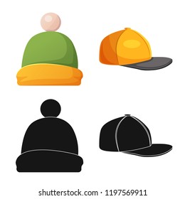 Vector design of headgear and cap icon. Collection of headgear and accessory stock vector illustration.