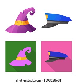 Vector design of headgear and cap icon. Collection of headgear and accessory vector icon for stock.