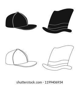 Vector design of headgear and cap icon. Collection of headgear and accessory stock symbol for web.