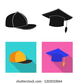 Vector design of headgear and cap icon. Set of headgear and accessory stock vector illustration.