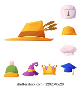 Vector design of headgear and cap icon. Collection of headgear and accessory stock symbol for web.