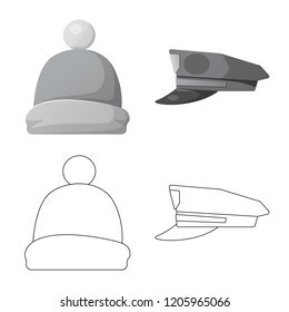 Vector design of headgear and cap icon. Collection of headgear and accessory stock symbol for web.