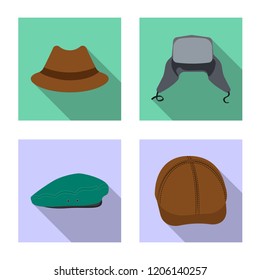 Vector design of headgear and cap icon. Set of headgear and accessory vector icon for stock.