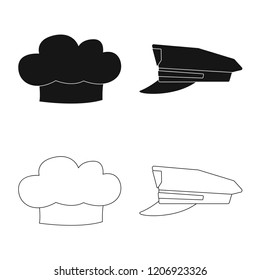 Vector design of headgear and cap icon. Set of headgear and headwear vector icon for stock.