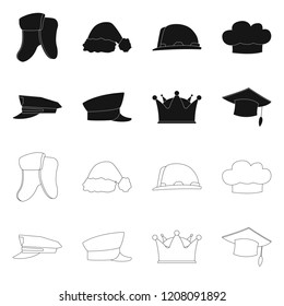 Vector design of headgear and cap icon. Set of headgear and headwear stock symbol for web.