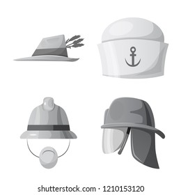 Vector design of headgear and cap icon. Set of headgear and headwear stock vector illustration.