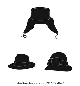 Vector design of headgear and cap icon. Collection of headgear and accessory vector icon for stock.