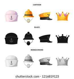 Vector design of headgear and cap icon. Set of headgear and accessory vector icon for stock.