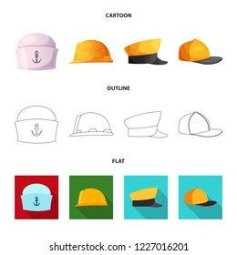 Vector design of headgear and cap icon. Set of headgear and headwear stock vector illustration.