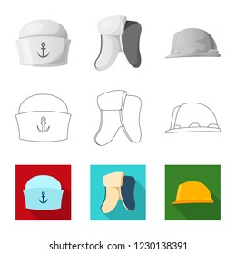 Vector design of headgear and cap icon. Set of headgear and accessory stock vector illustration.