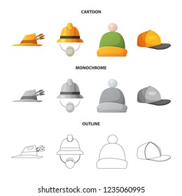 Vector design of headgear and cap icon. Set of headgear and accessory stock vector illustration.