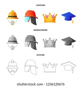 Vector design of headgear and cap icon. Set of headgear and headwear vector icon for stock.