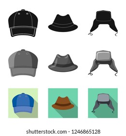Vector design of headgear and cap icon. Collection of headgear and accessory stock symbol for web.