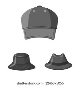 Vector design of headgear and cap icon. Collection of headgear and accessory stock symbol for web.