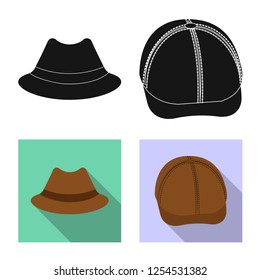 Vector design of headgear and cap icon. Collection of headgear and accessory vector icon for stock.