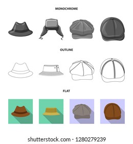 Vector design of headgear and cap icon. Collection of headgear and accessory stock symbol for web.