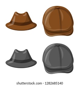 Vector design of headgear and cap icon. Set of headgear and accessory vector icon for stock.
