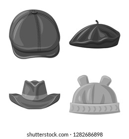 Vector design of headgear and cap icon. Collection of headgear and accessory stock symbol for web.