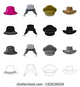 Vector design of headgear and cap icon. Collection of headgear and accessory vector icon for stock.