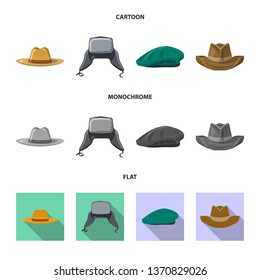 Vector design of headgear and cap icon. Set of headgear and accessory stock vector illustration.