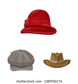 Vector design of headgear and cap icon. Set of headgear and accessory stock symbol for web.