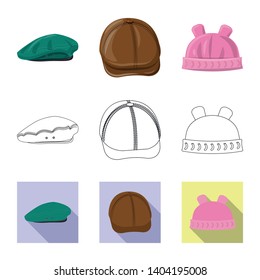 Vector design of headgear and cap icon. Collection of headgear and accessory stock symbol for web.