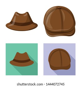 Vector design of headgear and cap icon. Set of headgear and accessory stock vector illustration.