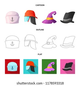 Vector design of headgear and cap logo. Collection of headgear and accessory stock vector illustration.