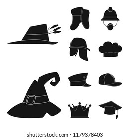 Vector design of headgear and cap logo. Collection of headgear and accessory vector icon for stock.