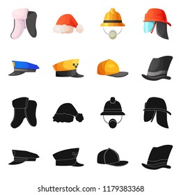 Vector design of headgear and cap logo. Set of headgear and accessory vector icon for stock.