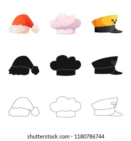 Vector design of headgear and cap logo. Collection of headgear and accessory stock vector illustration.