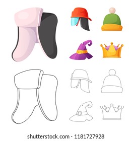 Vector design of headgear and cap logo. Set of headgear and accessory vector icon for stock.