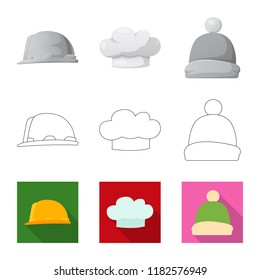 Vector design of headgear and cap logo. Set of headgear and accessory stock vector illustration.
