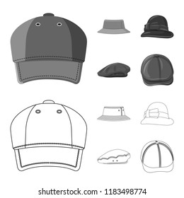 Vector design of headgear and cap logo. Collection of headgear and accessory stock symbol for web.